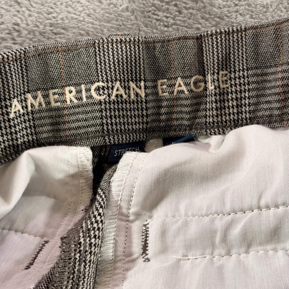 American Eagle Wide Leg Trouser Womens 4 Grey Glen Plaid Stretch High Rise Pant - Picture 8 of 11